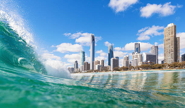 Blue waves rolling on Surfers Paradise beach, QLD, Australia